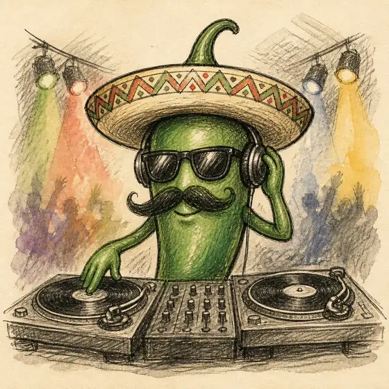 Jose DJing at a turntable with sunglasses