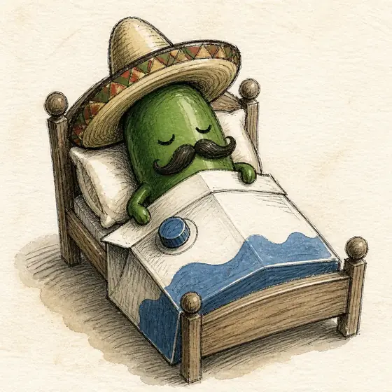 Jose sleeping in a tiny bed with a milk carton blanket